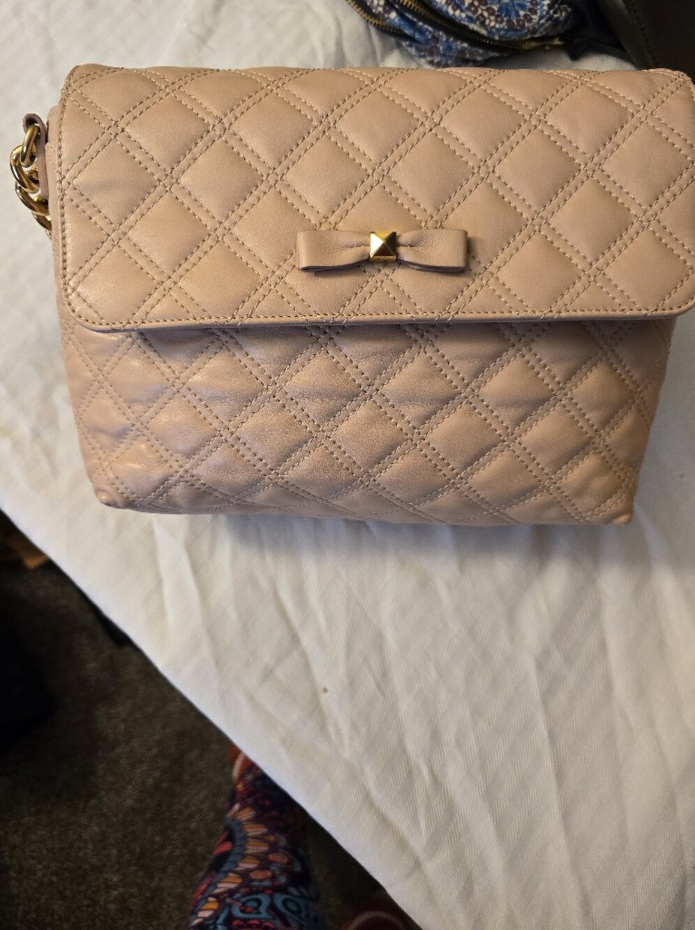 Marc Jacobs Quilted Blush Pink Shoulder Bag with Bow & Gold Stud